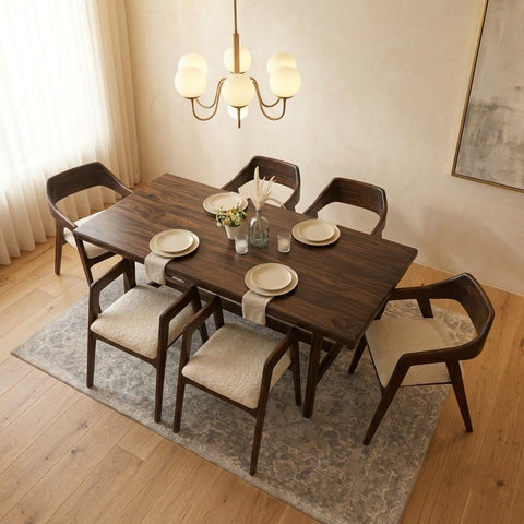 Sheesham Wood 6 Seater Dining Set in Dark Walnut Finish – PRITI