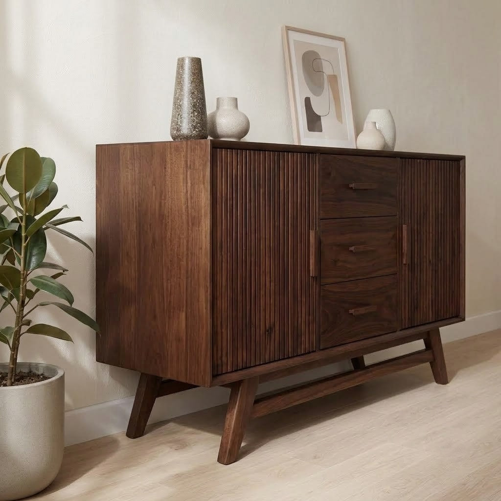 Sheesham Wood Cabinet with 3-Drawer Center Stack