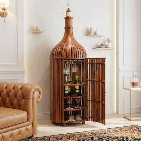 Sheesham Wood Home Bar Cabinet – Bottle & Glass Storage Cabinet