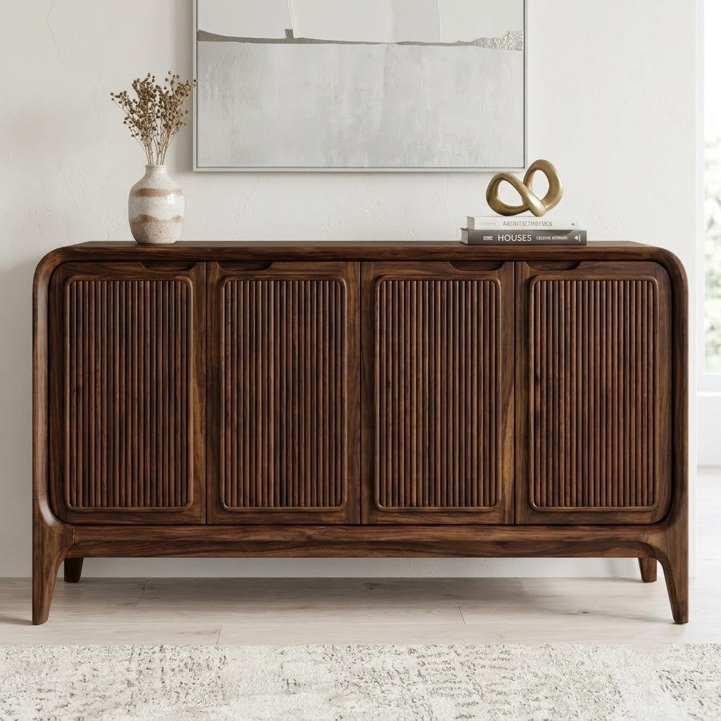 Sheesham Wood Sideboard with Ribbed Panel Doors