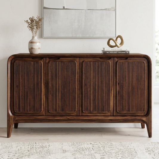 Sheesham Wood Sideboard with Ribbed Panel Doors