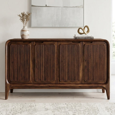 Sheesham Wood Sideboard with Ribbed Panel Doors