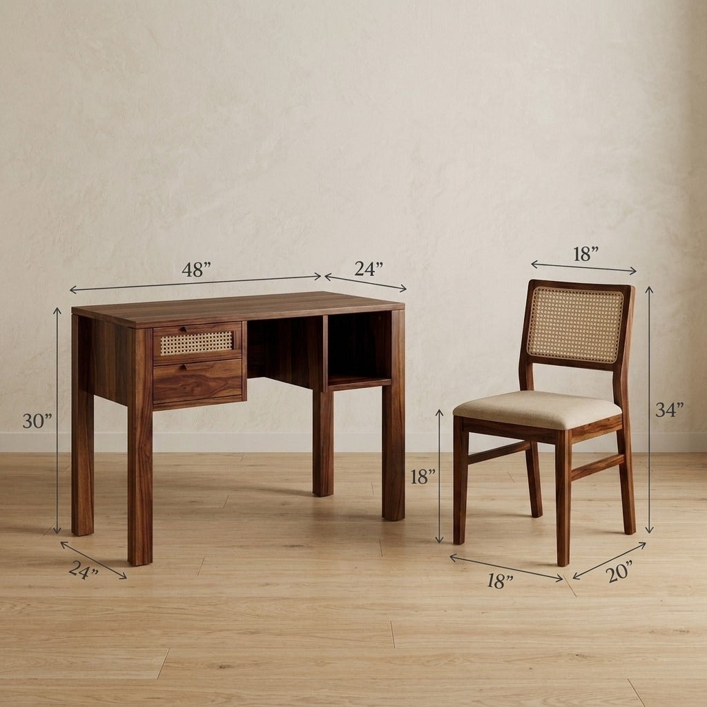 Sheesham Wood Study Table and Chair Set for Students | Kids | Adults