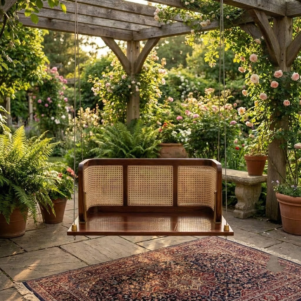 Sheesham wood cane back swing for balcony and lounge area