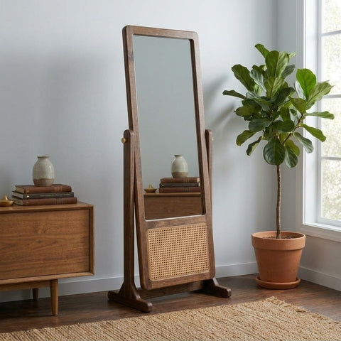 Sheesham wood floor mirror with Dark Walnut finish