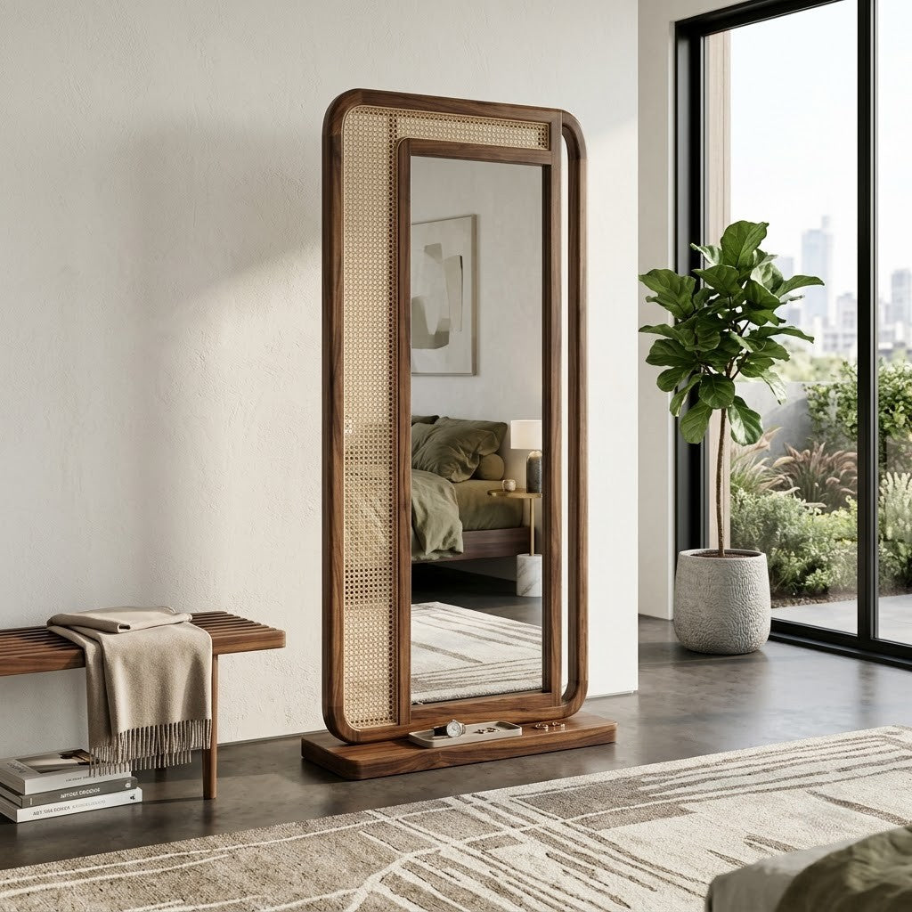 Sheesham wood full length mirror for modern living room