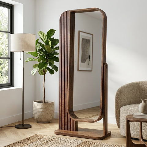 Sheesham wood vertical floor mirror for bedroom and entryway