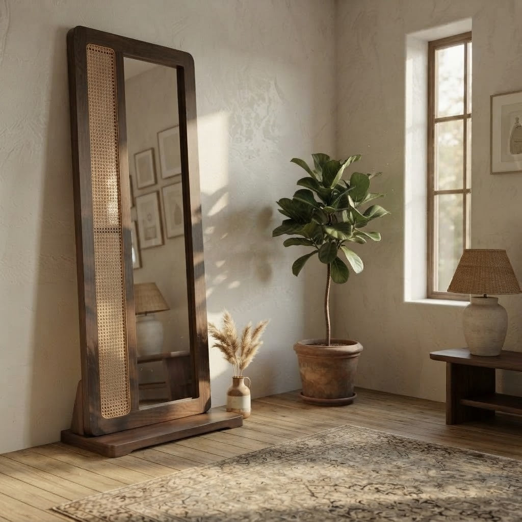 Sheesham wood vertical full length mirror for entryway