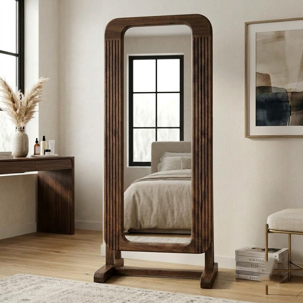 Sheesham wood vertical mirror for bedroom and entryway