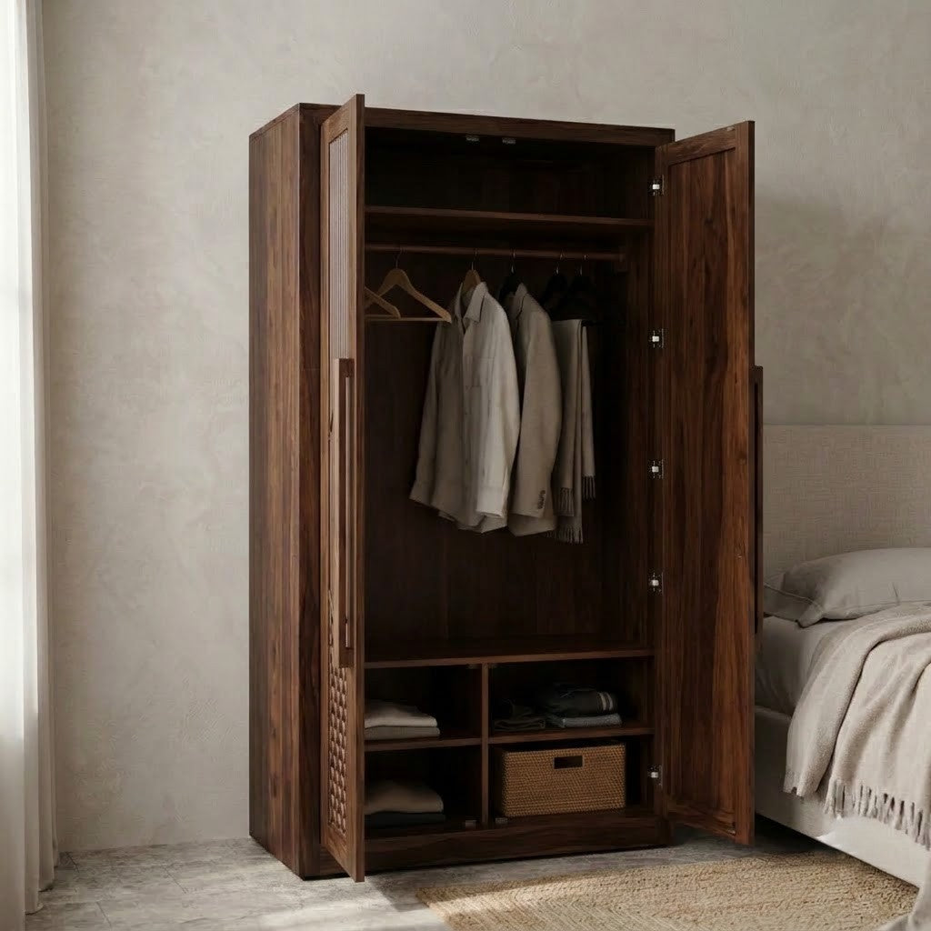 Sheesham wood wardrobe with Dark Walnut finish for bedroom