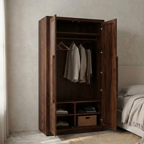 Sheesham wood wardrobe with Dark Walnut finish for bedroom