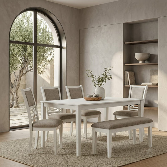 Six seater style white dining furniture set for contemporary homes