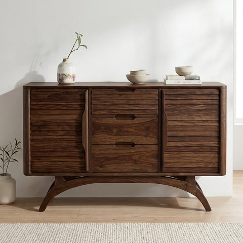 Slat-Front Wooden Cabinet for Living Room Storage