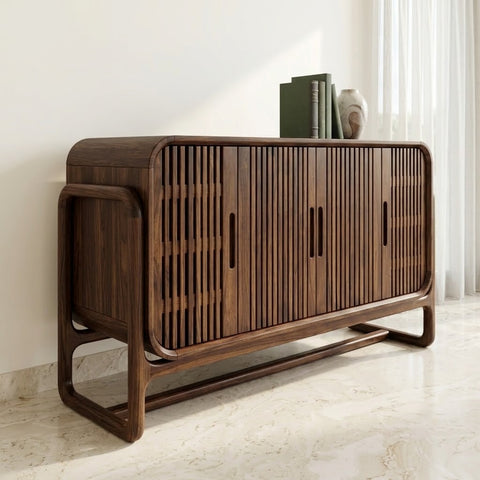 Slatted Sheesham Sideboard with Storage | Walnut Finish