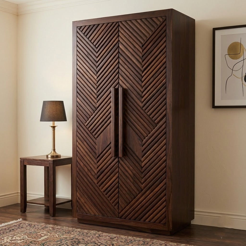 Solid Sheesham 2 Door Cupboard for Clothes – Walnut