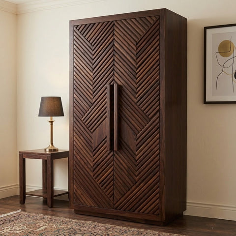 Solid Sheesham 2 Door Cupboard for Clothes – Walnut