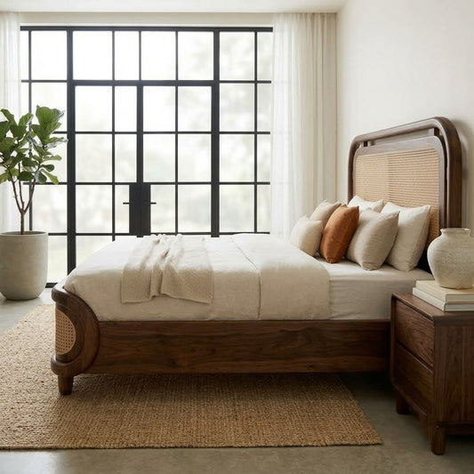 Solid Sheesham King Bed Without Storage | Walnut Finish
