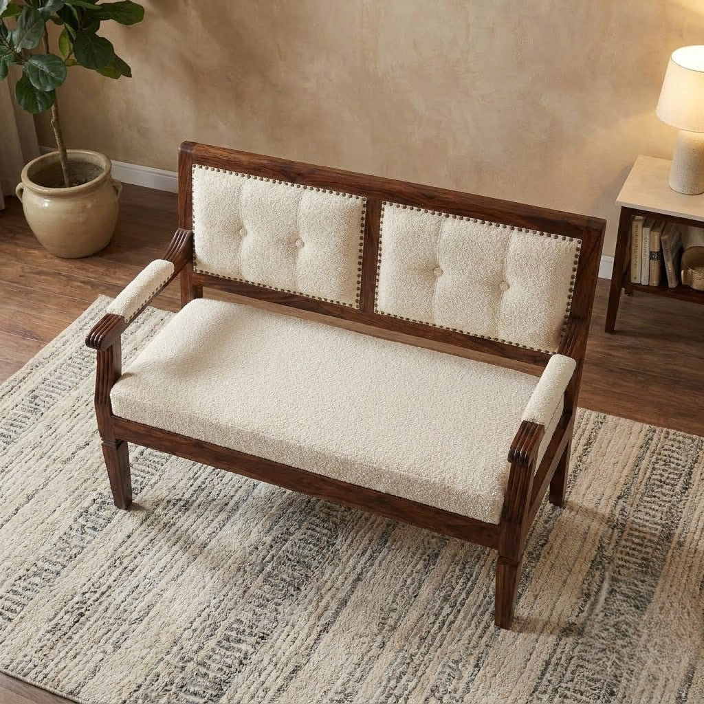 Solid Sheesham Wood Bedroom Bench with Dark Walnut Finish