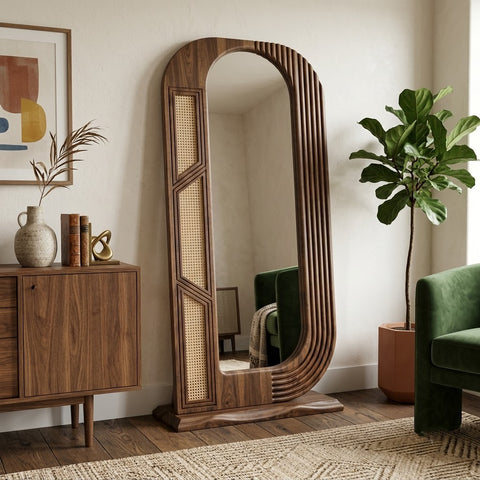 Solid Sheesham Wood Full Body Mirror with Dark Walnut