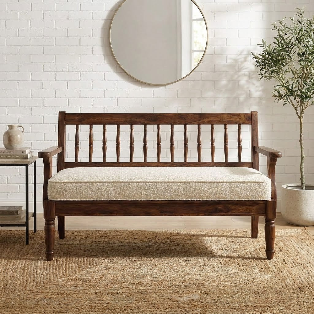 Solid Sheesham Wood Upholstered Bench for Living Room by PRITI