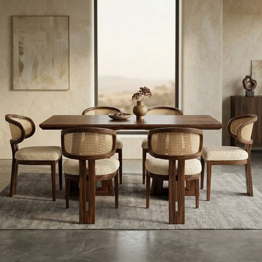 Solid Sheesham dining table with Crème Boucle chairs