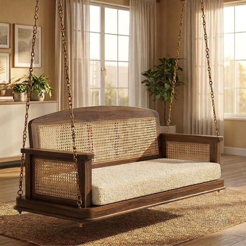Solid Sheesham wood 2 seater Jhula for home in Dark Walnut finish