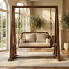 Solid Sheesham wood 2 seater wooden jhula with Crème Boucle cushioned seat