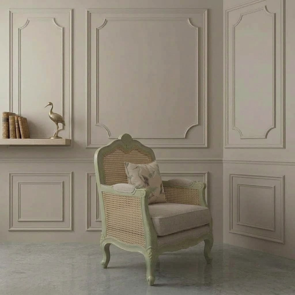 Solid Sheesham wood cane lounge chair with cotton upholstery