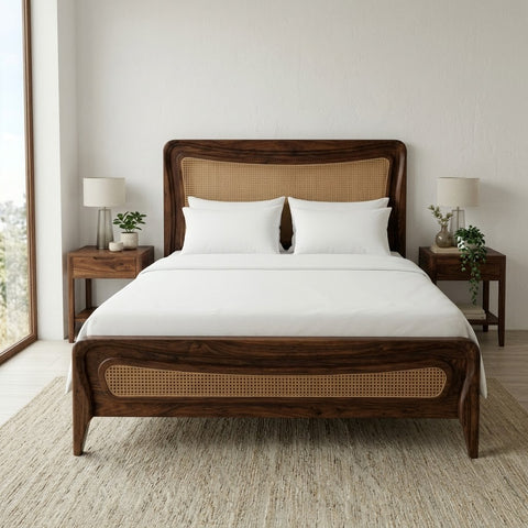 Solid Sheesham wood king bed with Dark Walnut finish