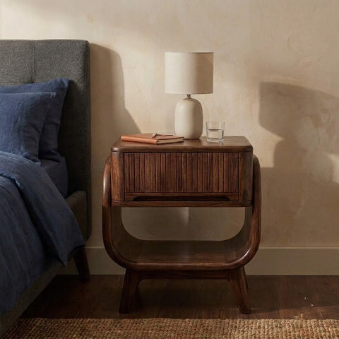 Solid Sheesham wood nightstand with Dark Walnut finish for bedroom