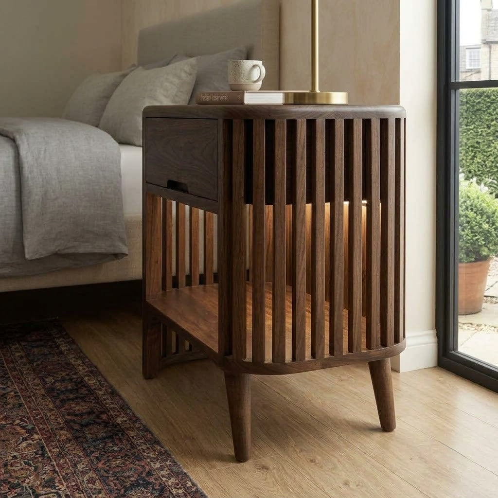 Solid Sheesham wood nightstand with drawer storage for bedroom