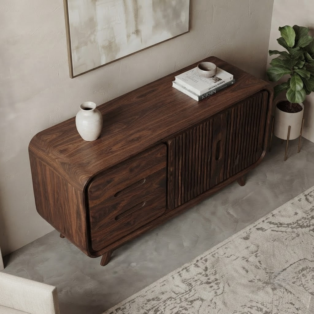Solid Sheesham wood sideboard with cabinets and drawers by PRITI