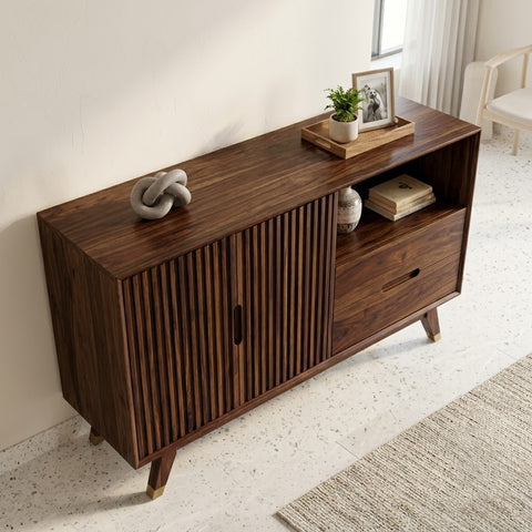 Solid Sheesham wood sideboard with hinged cabinet doors