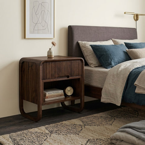 Solid Sheesham wood wooden nightstand with open shelf for bedroom