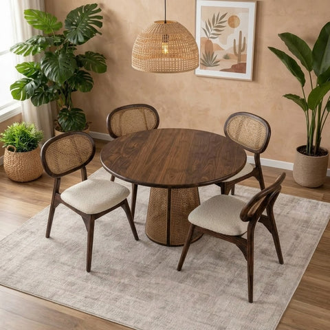 Solid Wood 4 Seater Dining Set in Dark Walnut Finish – PRITI