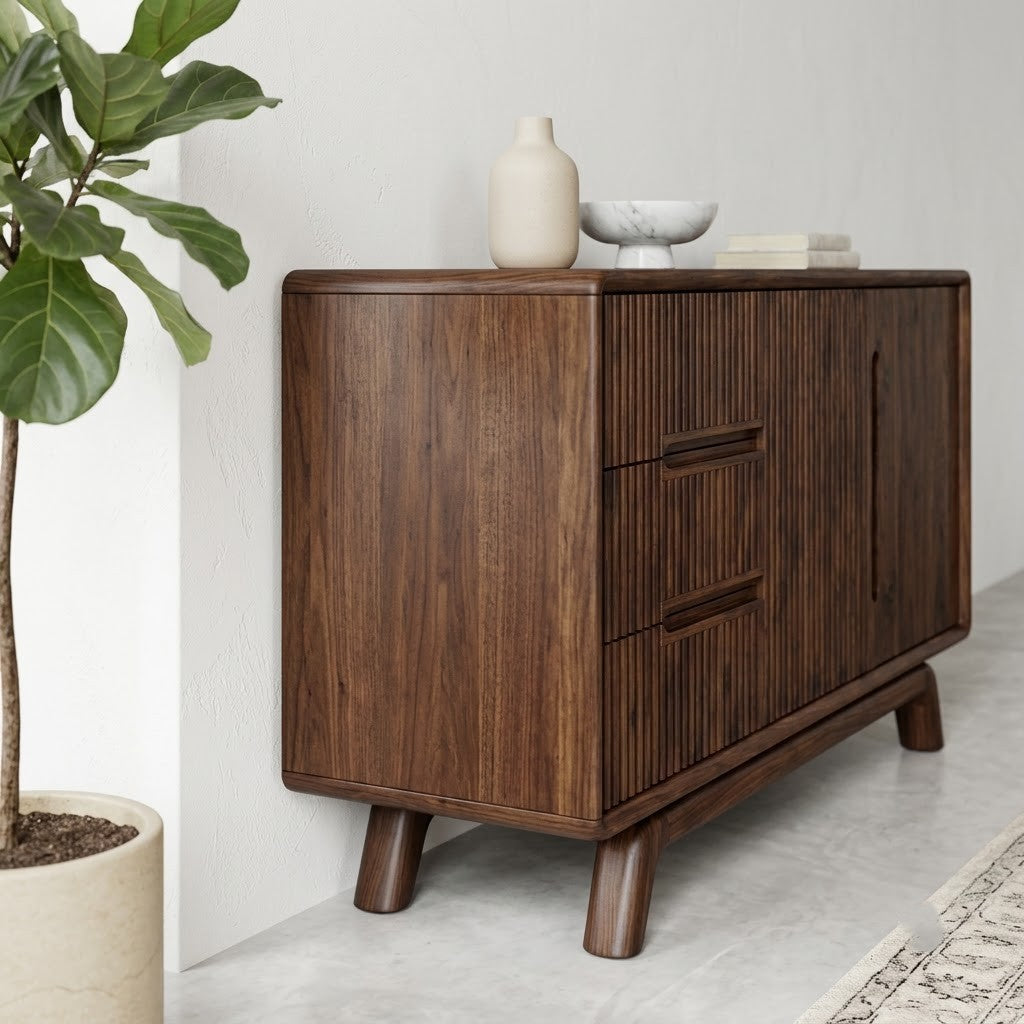 Solid Wood Living Room Cabinet in Walnut Finish