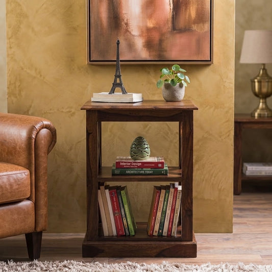 Solid Wood Open Shelf Side Table | Criss-Cross Bedside Table