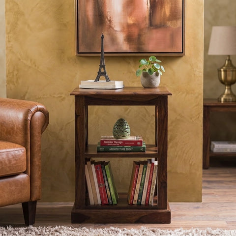 Solid Wood Open Shelf Side Table | Criss-Cross Bedside Table