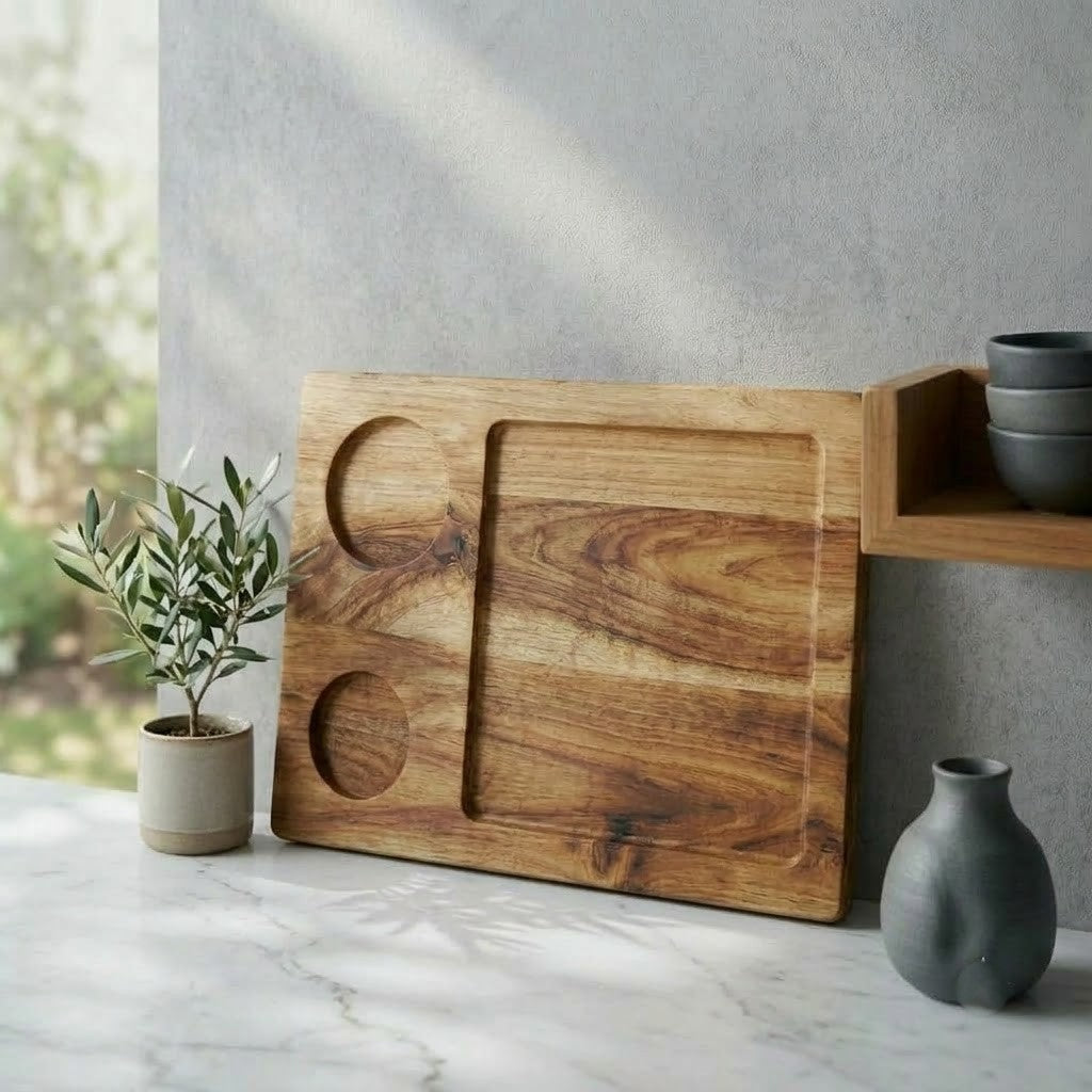 Solid Wood Serving Platter with Dip Slots | PRITI Home