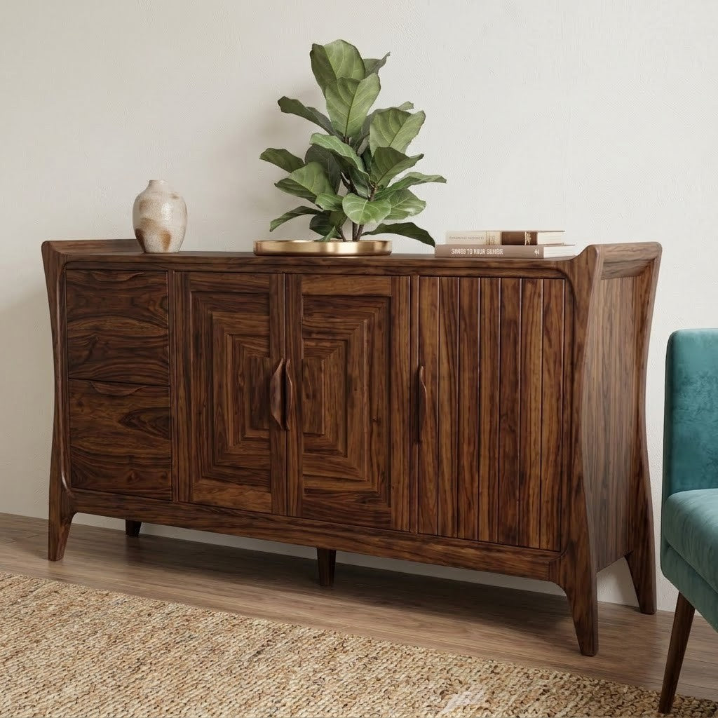Solid Wood Sideboard with Two Drawers & Storage Doors | PRITI