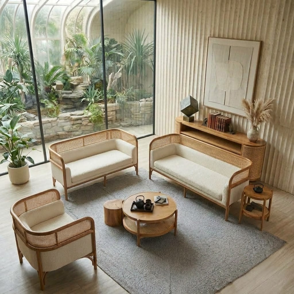 Solid wood living room sofa set with Mango finish