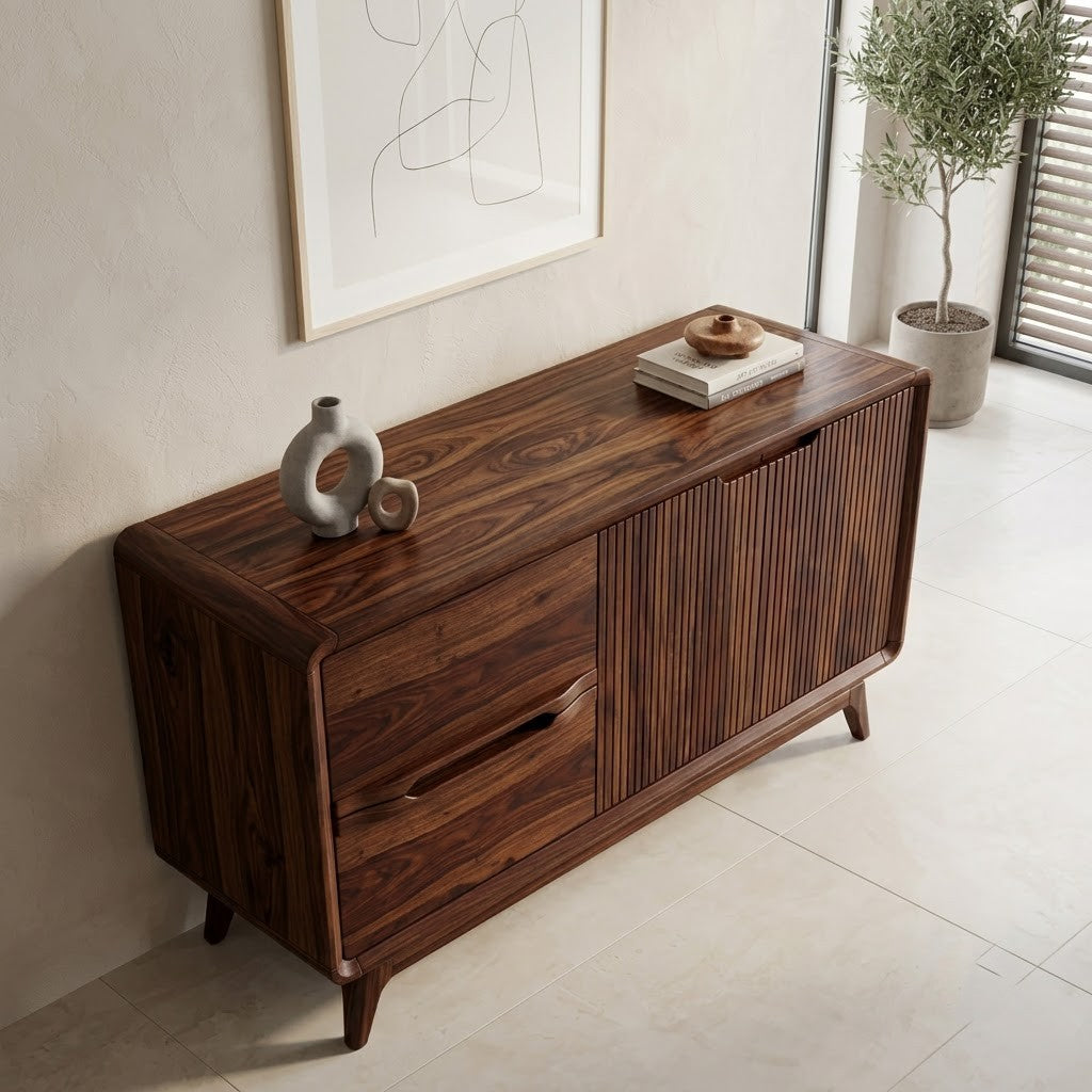 Solid wood sideboard cabinet with drawers shelves and storage