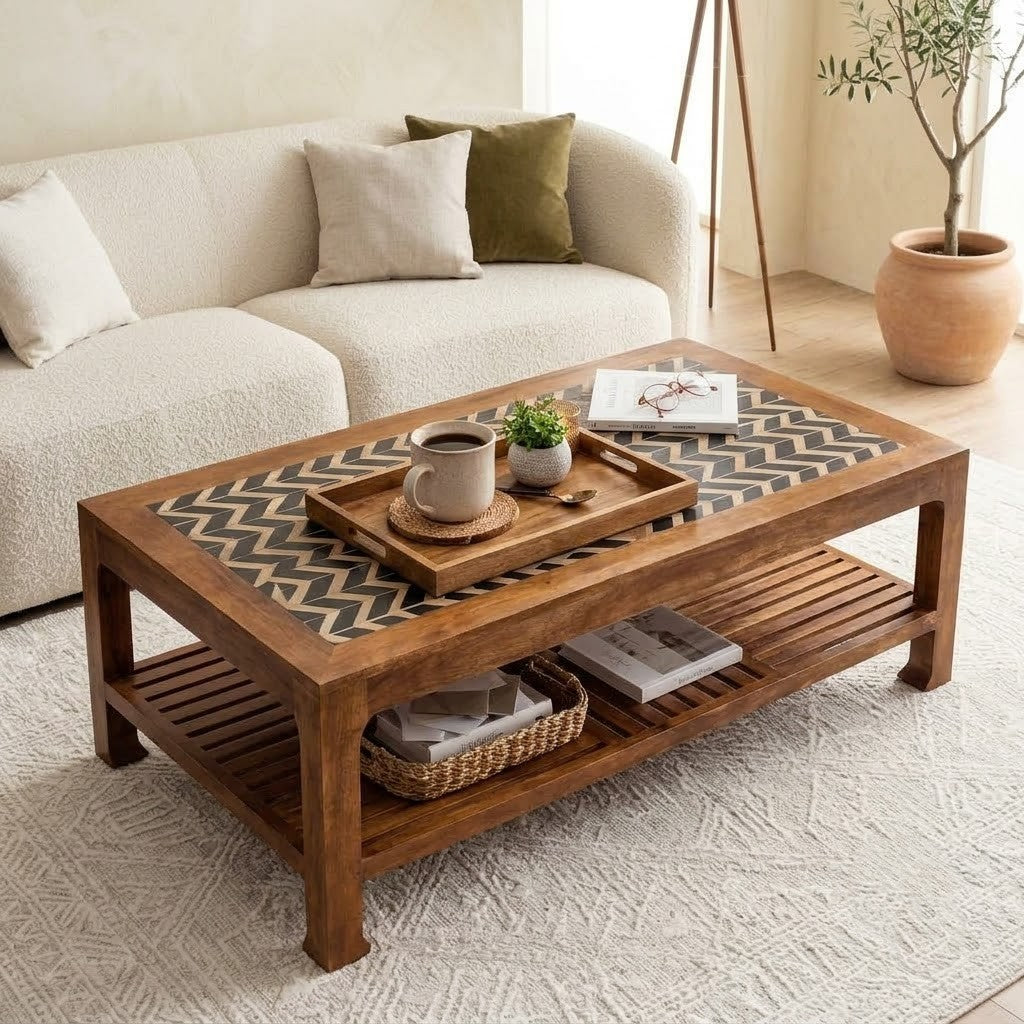 Stylish rectangular wooden coffee table for contemporary living room