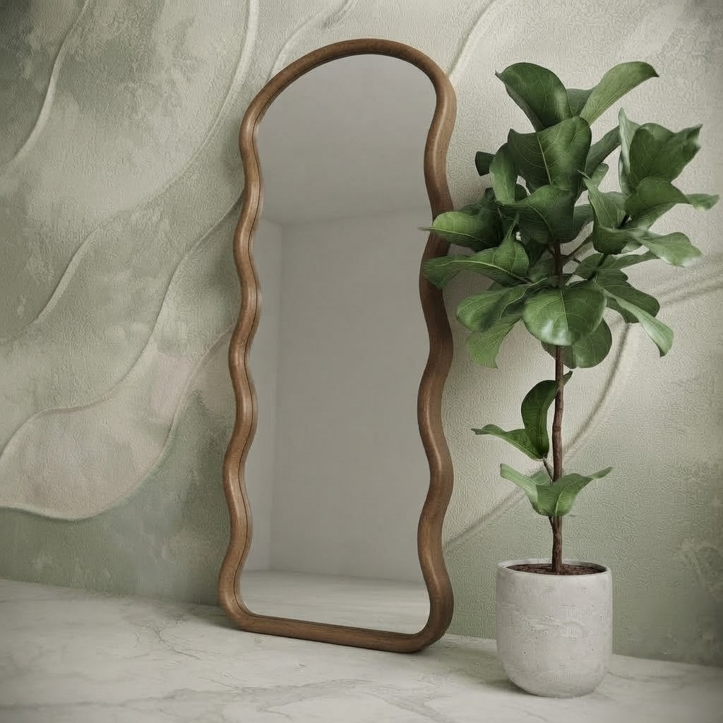 Tall decorative wooden frame mirror for dressing area