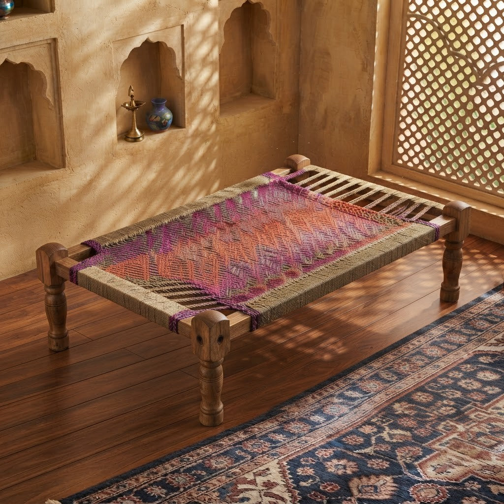 Traditional Jute Rope Charpai Bench