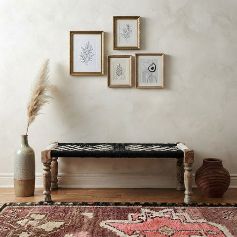 Traditional Rope Charpai Bench with Natural Wood