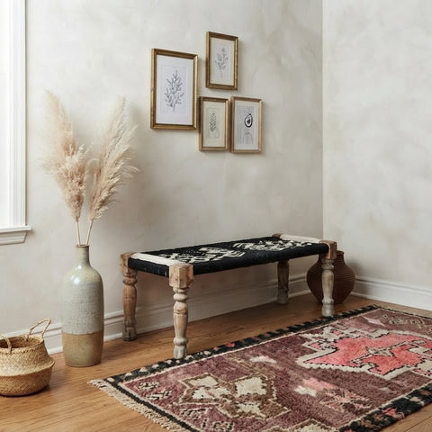 Traditional Rope Charpai Bench with Natural Wood