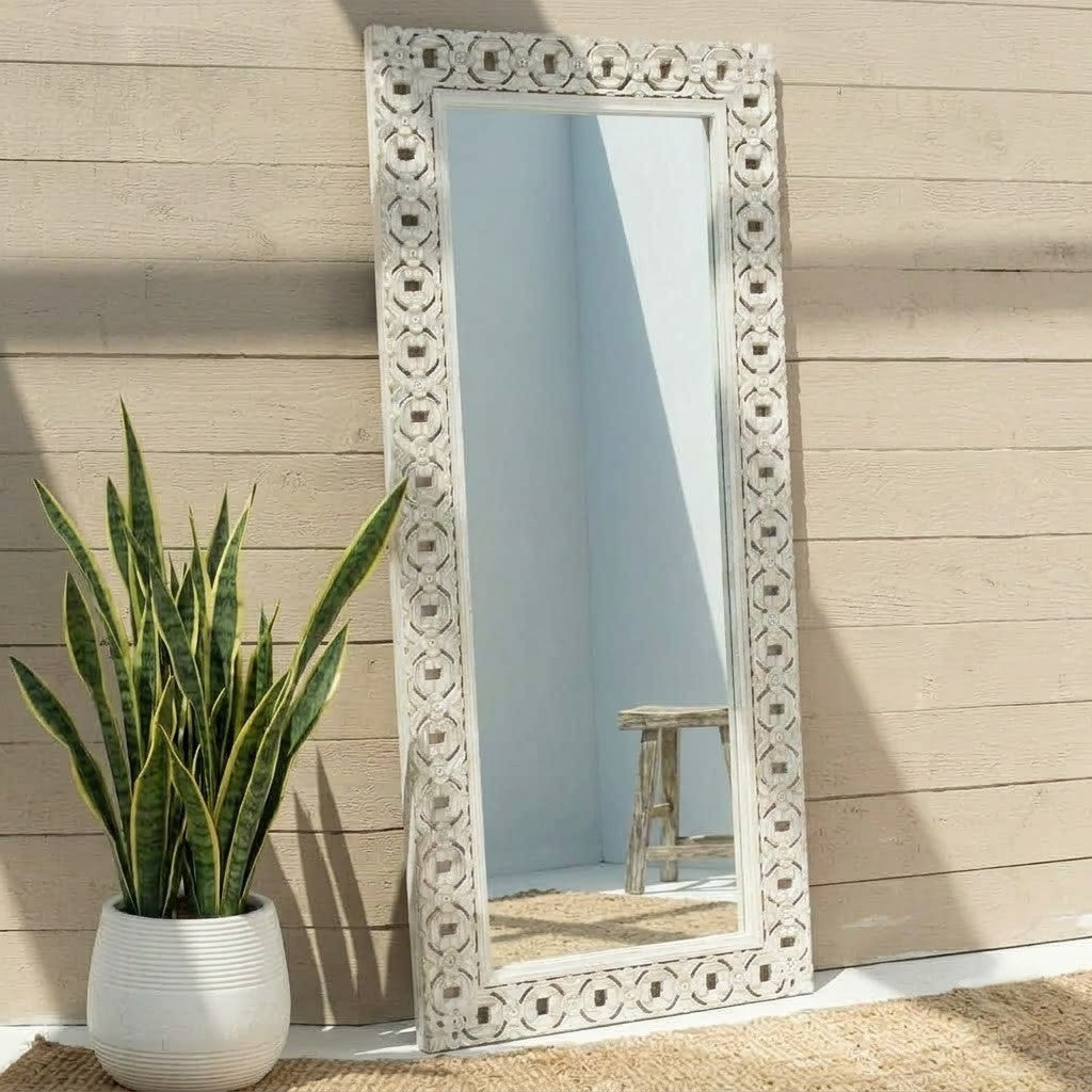 Traditional carved wood wall mirror for home décor