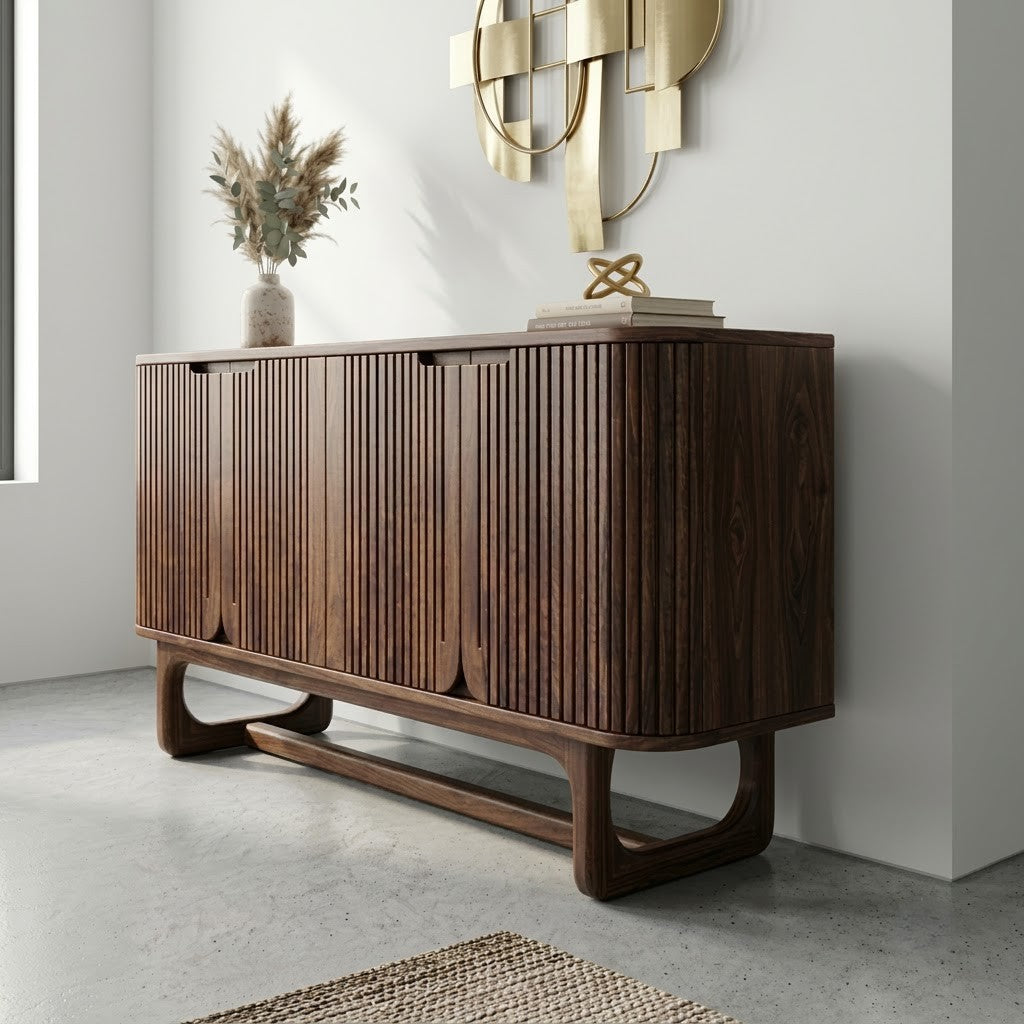 Traditional wooden sideboard with cabinets drawers and shelves