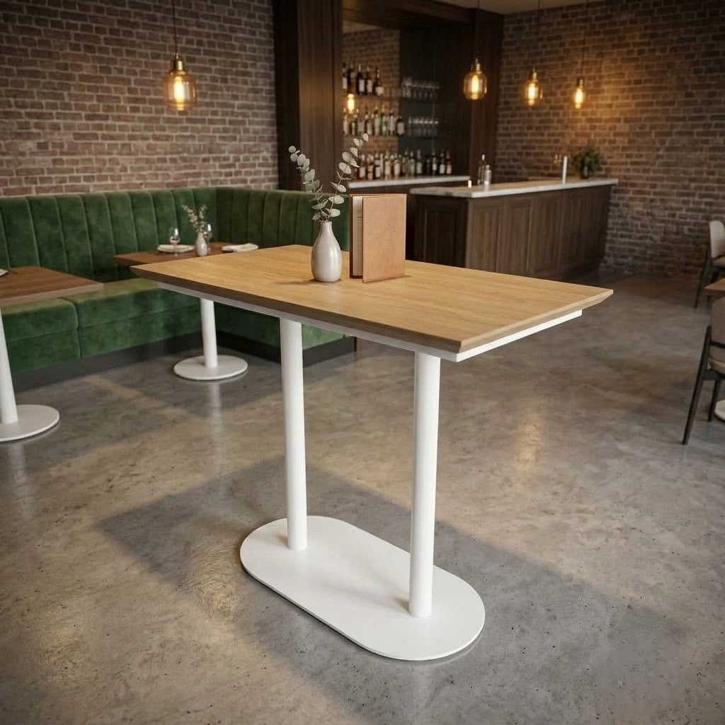 Two Seater Cafe Table with Wood Top and White Base